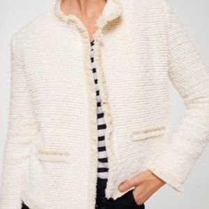 Mango Tweed Frill Jacket - White - NWT Sz XS